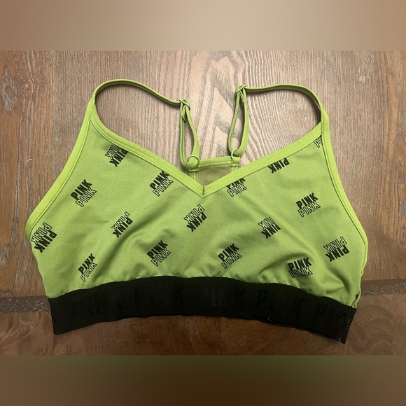 PINK Victoria's Secret Other - PINK Victoria's Secret Green Sports Bra with Logo Pattern